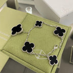 [LUXE JEWELRY]CLOVER 5 MOTIFS SIVLER ONYX BRACELET