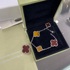 [LUXE JEWELRY]CLOVER 5 MOTIFS SIVLER CARNELIAN TIGER EYE BRACELET