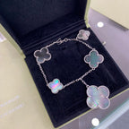 [LUXE JEWELRY]CLOVER 5 MOTIFS SIVLER DARK MOP BRACELET