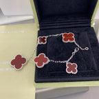 [LUXE JEWELRY]CLOVER 5 MOTIFS SIVLER CARNELIAN BRACELET