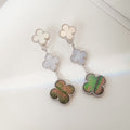 [LUXE JEWELRY]CLOVER 3 MOTIFS CHALCEDONY DARK MOP SILVER EARRINGS