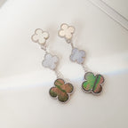 [LUXE JEWELRY]CLOVER 3 MOTIFS CHALCEDONY DARK MOP SILVER EARRINGS