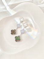 [LUXE JEWELRY]CLOVER 3 MOTIFS CHALCEDONY DARK MOP SILVER EARRINGS