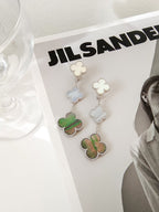 [LUXE JEWELRY]CLOVER 3 MOTIFS CHALCEDONY DARK MOP SILVER EARRINGS