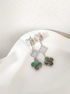 [LUXE JEWELRY]CLOVER 3 MOTIFS CHALCEDONY DARK MOP SILVER EARRINGS