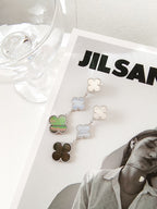 [LUXE JEWELRY]CLOVER 3 MOTIFS CHALCEDONY DARK MOP SILVER EARRINGS