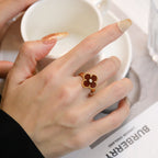 [LUXE JEWELRY]CLOVER CARNELIAN RING ROSE GOLD DIAMOND