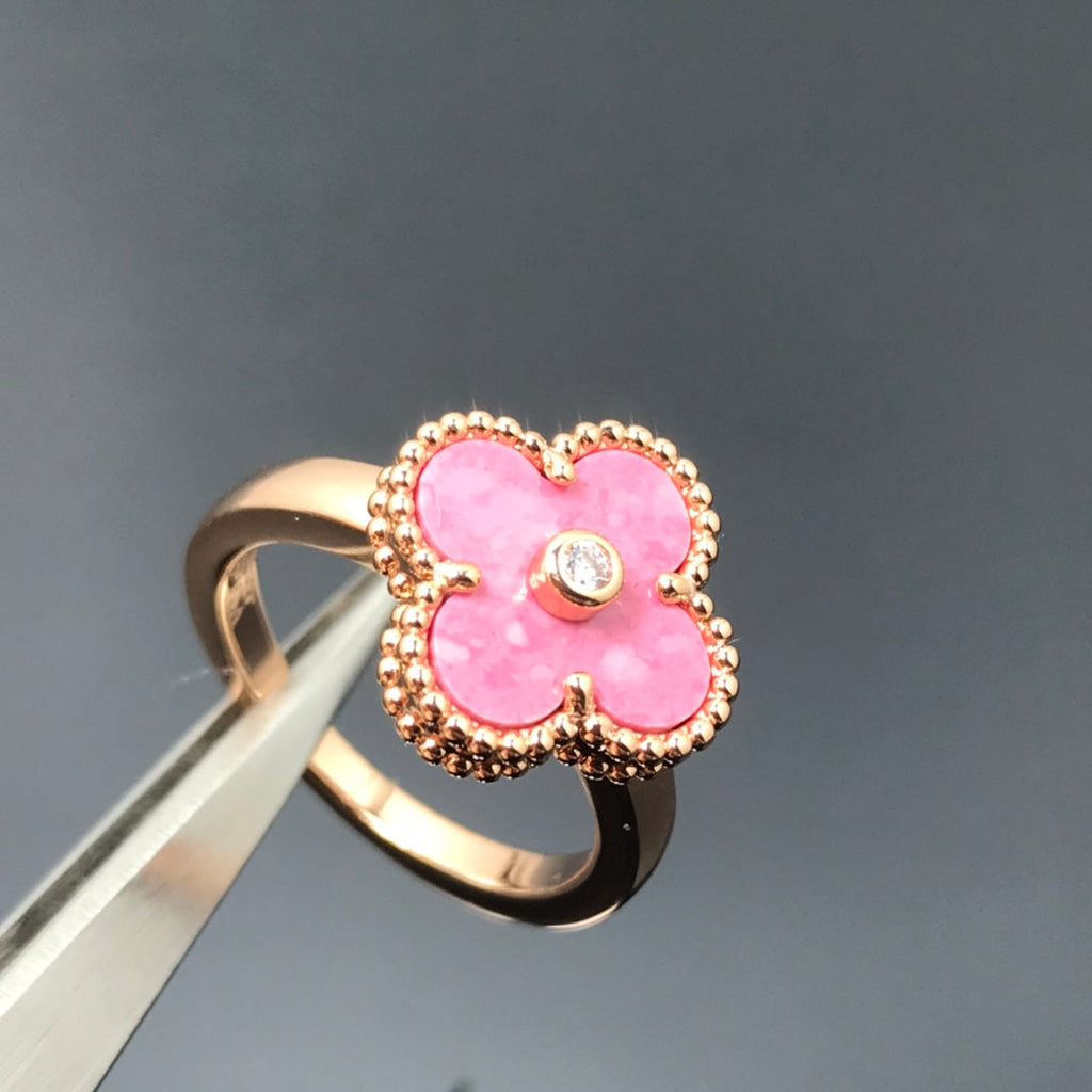 [LUXE JEWELRY]CLOVER RHODONITE ROSE GOLD RING