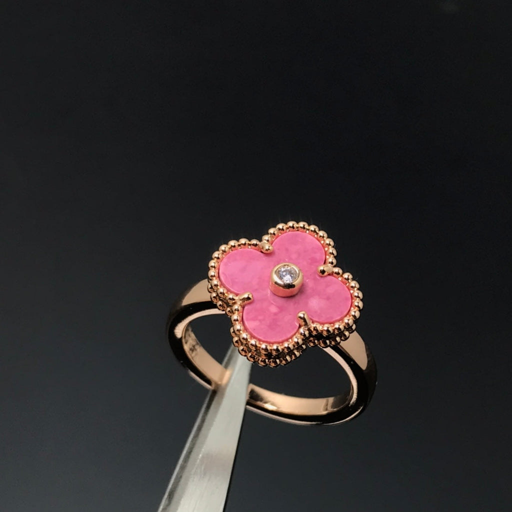 [LUXE JEWELRY]CLOVER RHODONITE ROSE GOLD RING