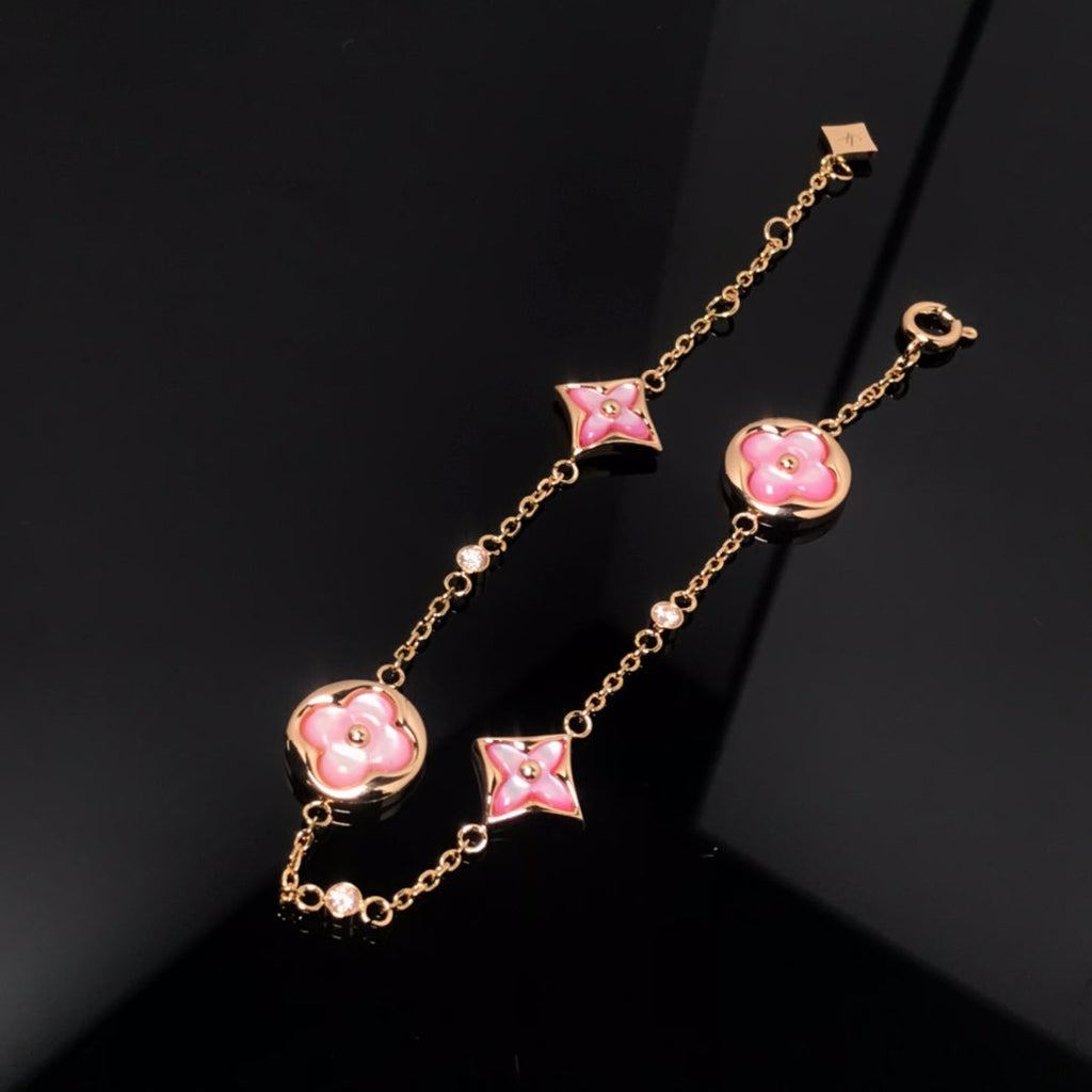 [LUXE JEWELRY]STAR AND SUN 4 MOTIF PINK MOP PINK GOLD BRACELET