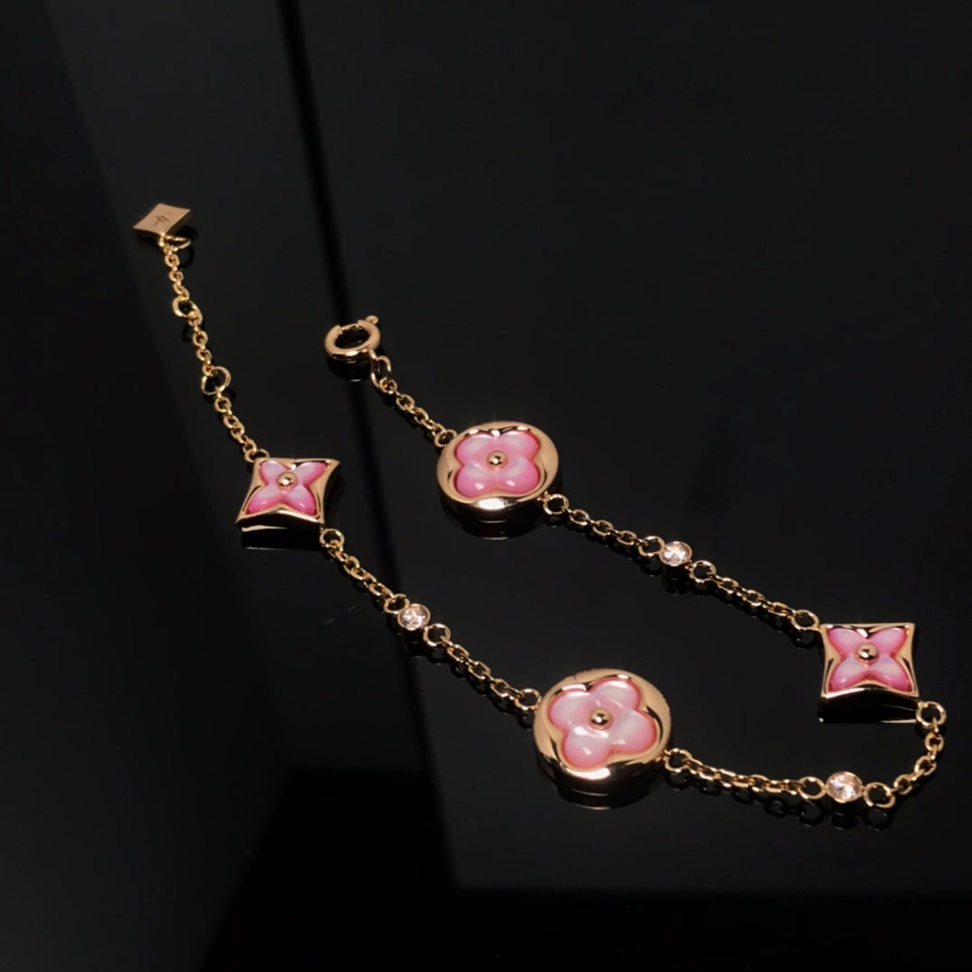 [LUXE JEWELRY]STAR AND SUN 4 MOTIF PINK MOP PINK GOLD BRACELET