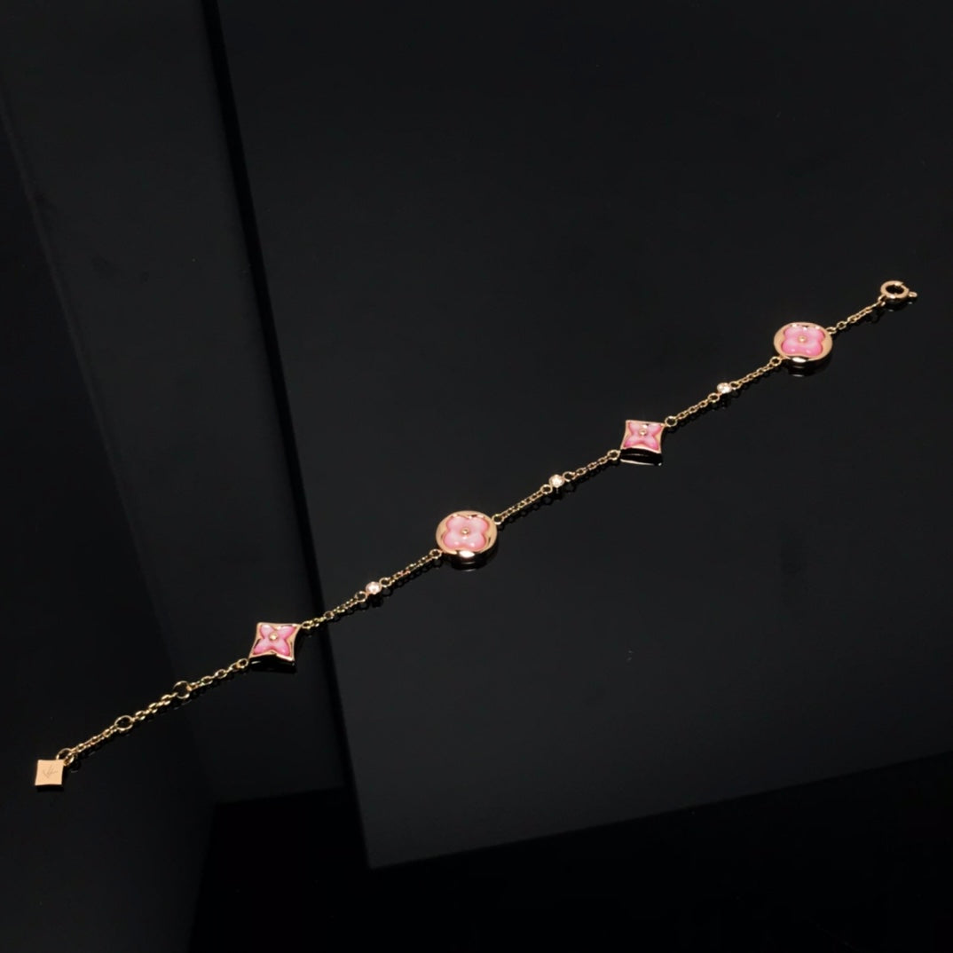 [LUXE JEWELRY]STAR AND SUN 4 MOTIF PINK MOP PINK GOLD BRACELET