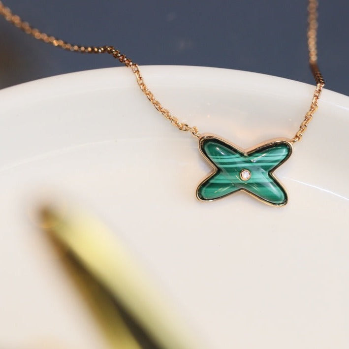 [LUXE JEWELRY]JEUX MALACHITE 1 DIAMOND PINK GOLD NECKLACE