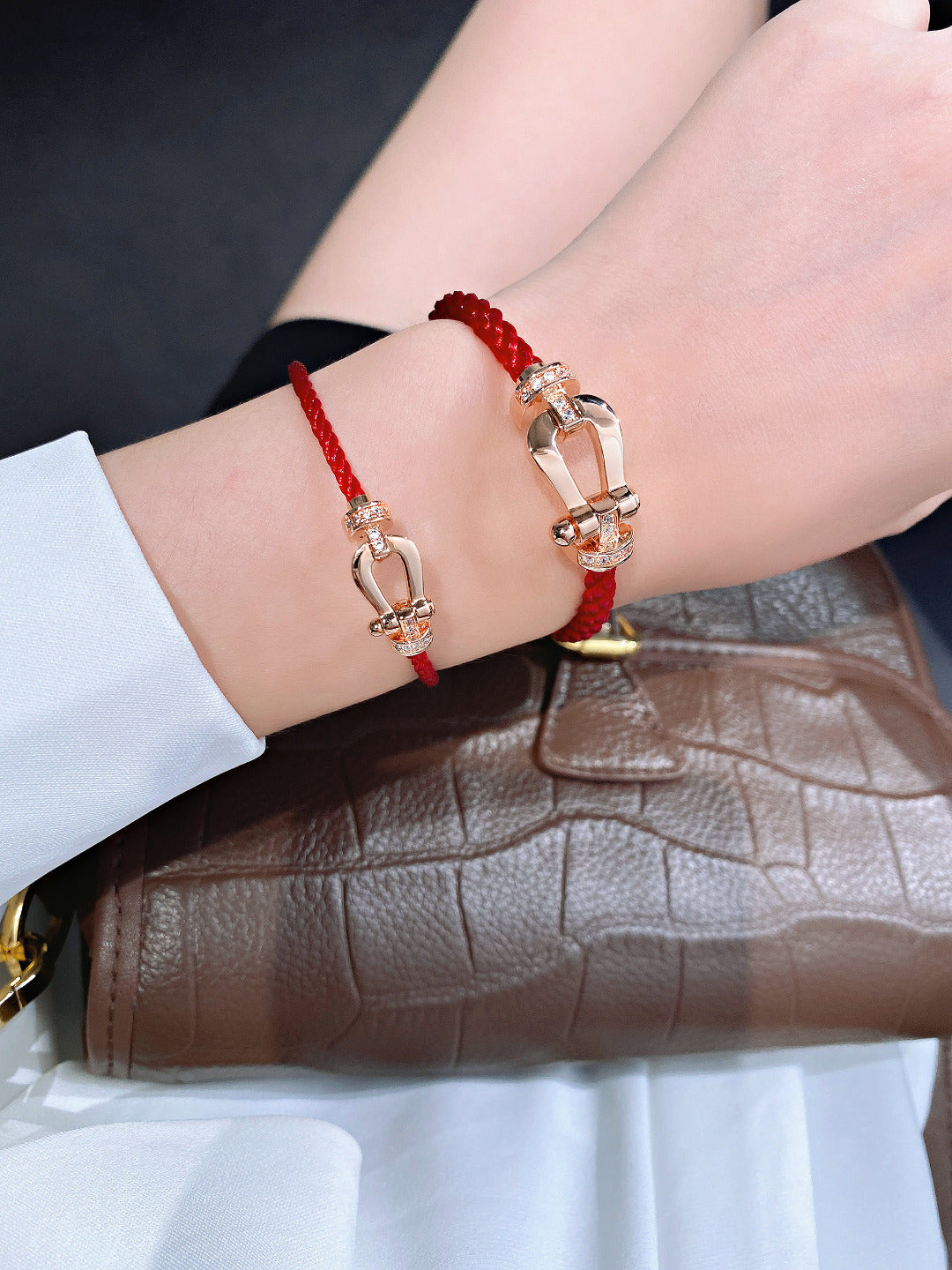 [LUXE JEWELRY]FORCE 10 HALF DIAMOND PINK GOLD RED CORDERI LARGE AND MEDIUM MODEL