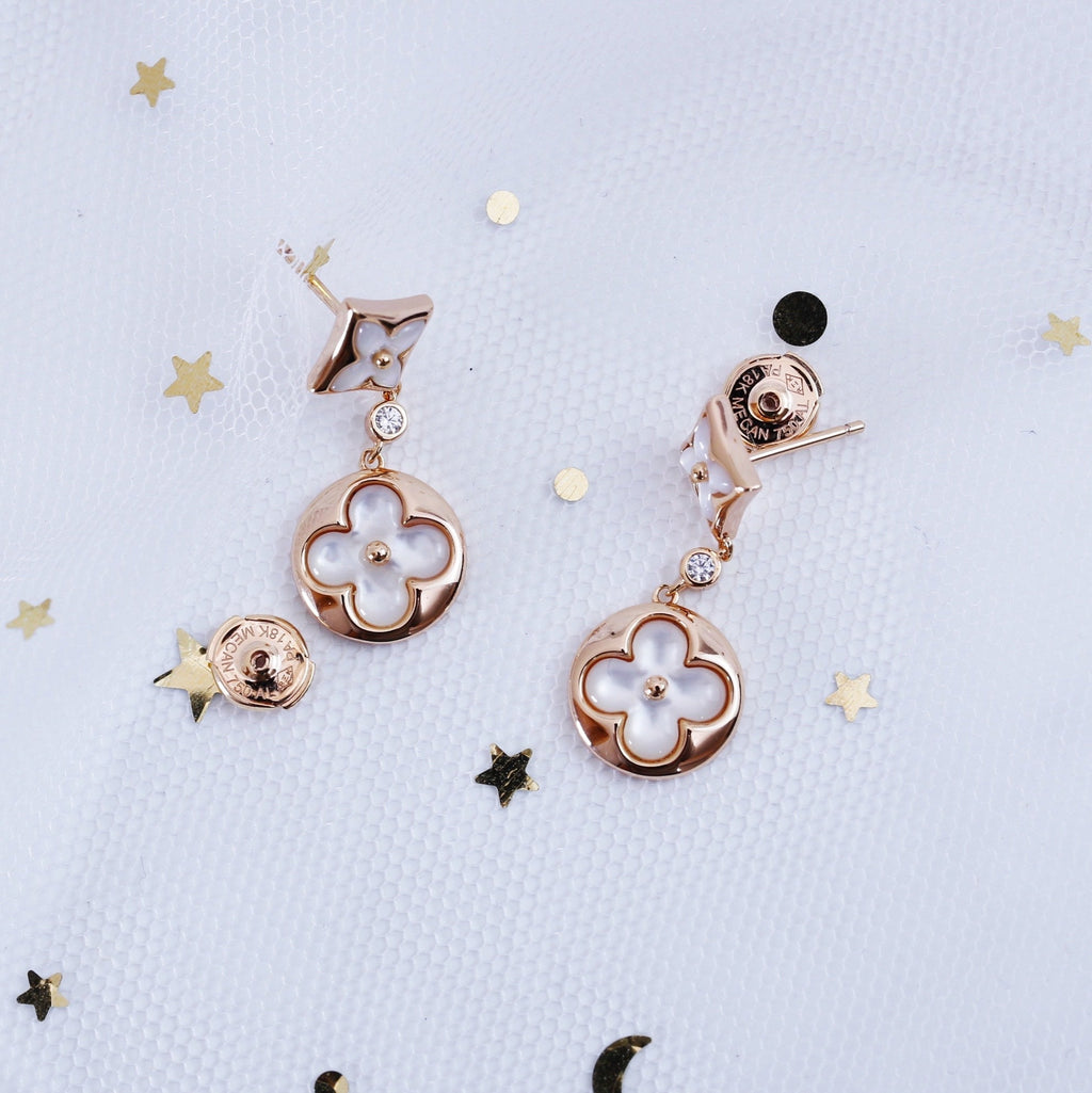 [LUXE JEWELRY]STAR AND SUN PINK GOLD MOP DROP EARRINGS