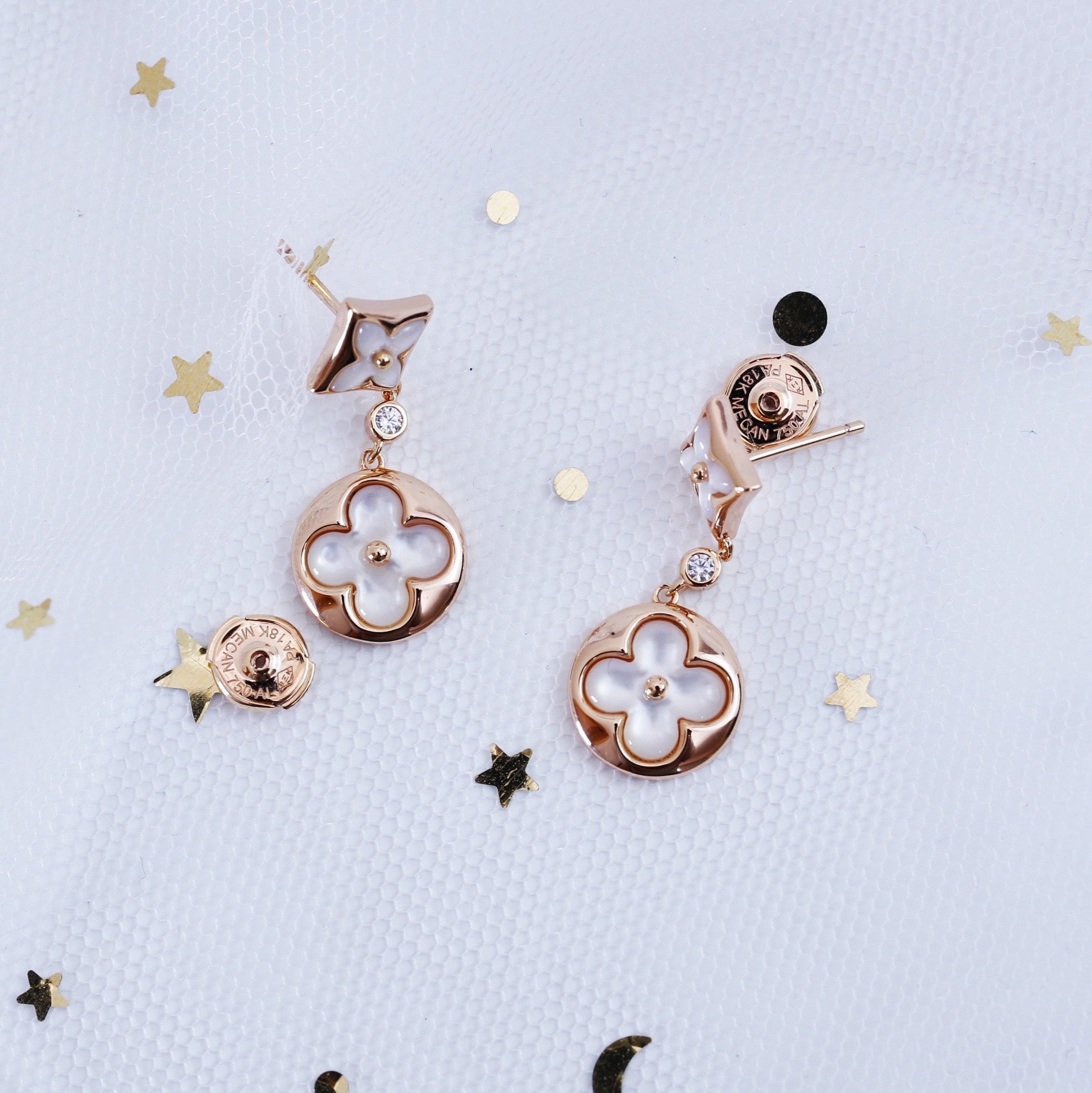 [LUXE JEWELRY]STAR AND SUN PINK GOLD MOP DROP EARRINGS