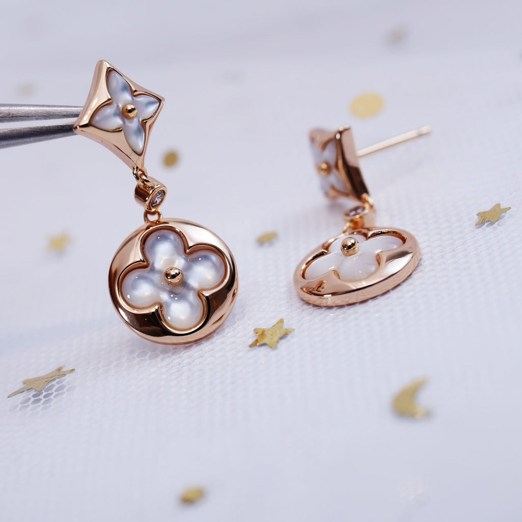 [LUXE JEWELRY]STAR AND SUN PINK GOLD MOP DROP EARRINGS