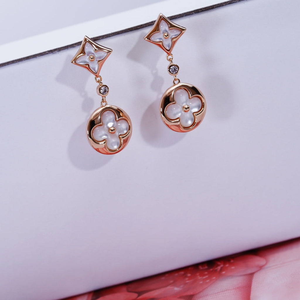 [LUXE JEWELRY]STAR AND SUN PINK GOLD MOP DROP EARRINGS