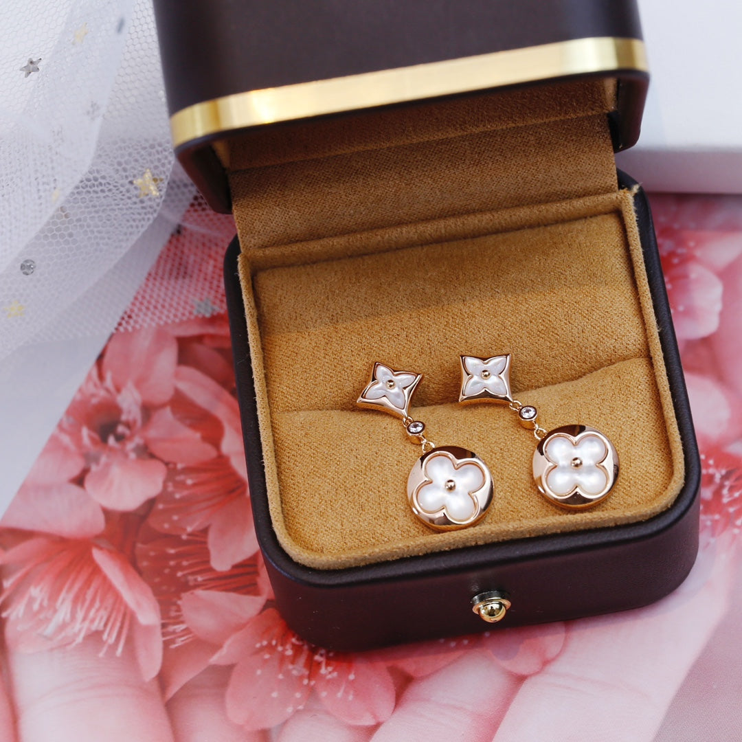 [LUXE JEWELRY]STAR AND SUN PINK GOLD MOP DROP EARRINGS