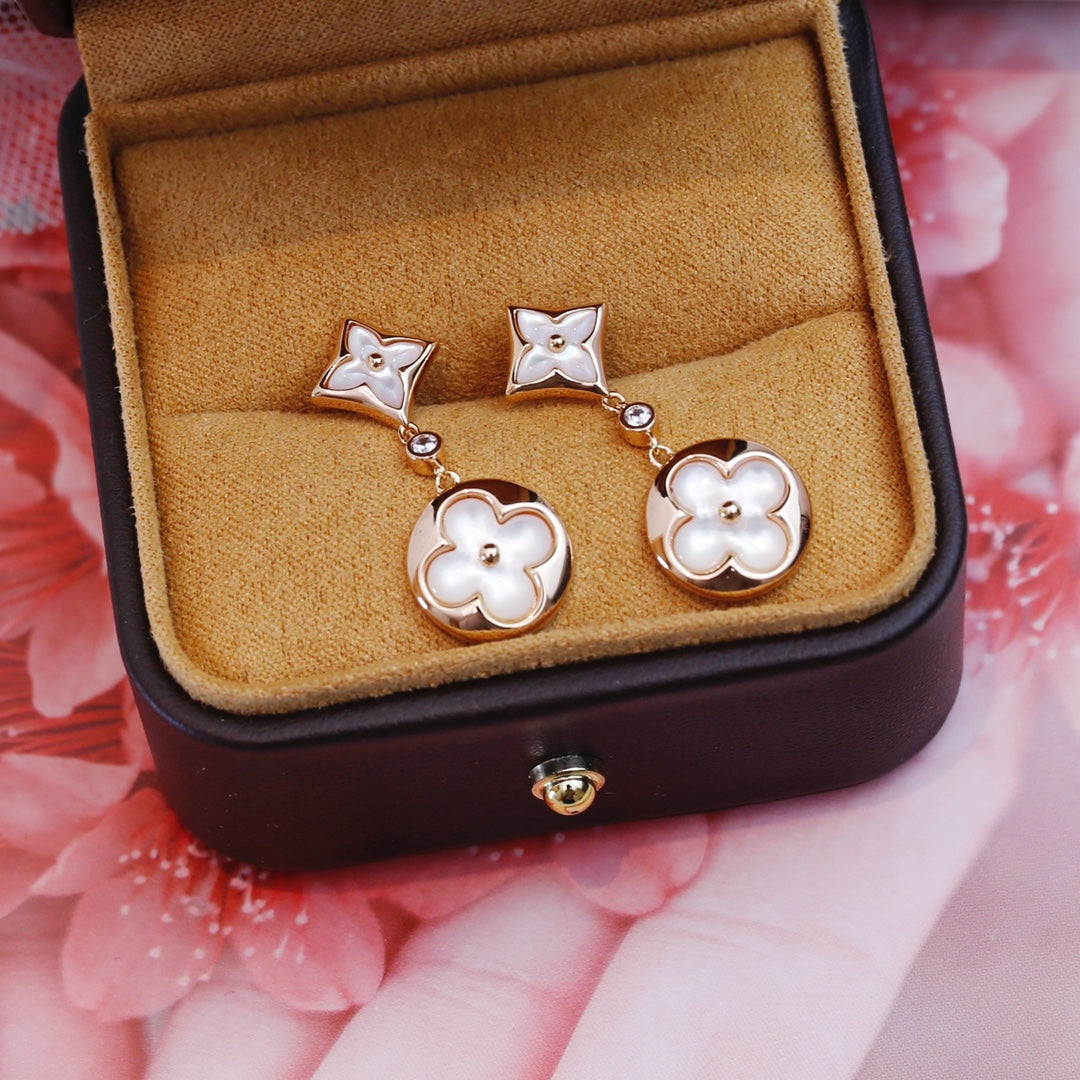 [LUXE JEWELRY]STAR AND SUN PINK GOLD MOP DROP EARRINGS