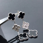[LUXE JEWELRY]CLOVER 3 MOTIF DIAMOND ONYX SILVER EARRINGS