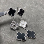 [LUXE JEWELRY]CLOVER 3 MOTIF DIAMOND ONYX SILVER EARRINGS
