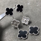 [LUXE JEWELRY]CLOVER 3 MOTIF DIAMOND ONYX SILVER EARRINGS
