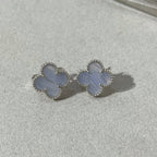 [LUXE JEWELRY]CLOVER CHALCEDONY SILVER STUD EARRINGS