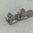 [LUXE JEWELRY]CLOVER CHALCEDONY SILVER STUD EARRINGS