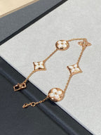 [LUXE JEWELRY]STAR AND SUN 5 MOTIF MOP PINK GOLD BRACELET