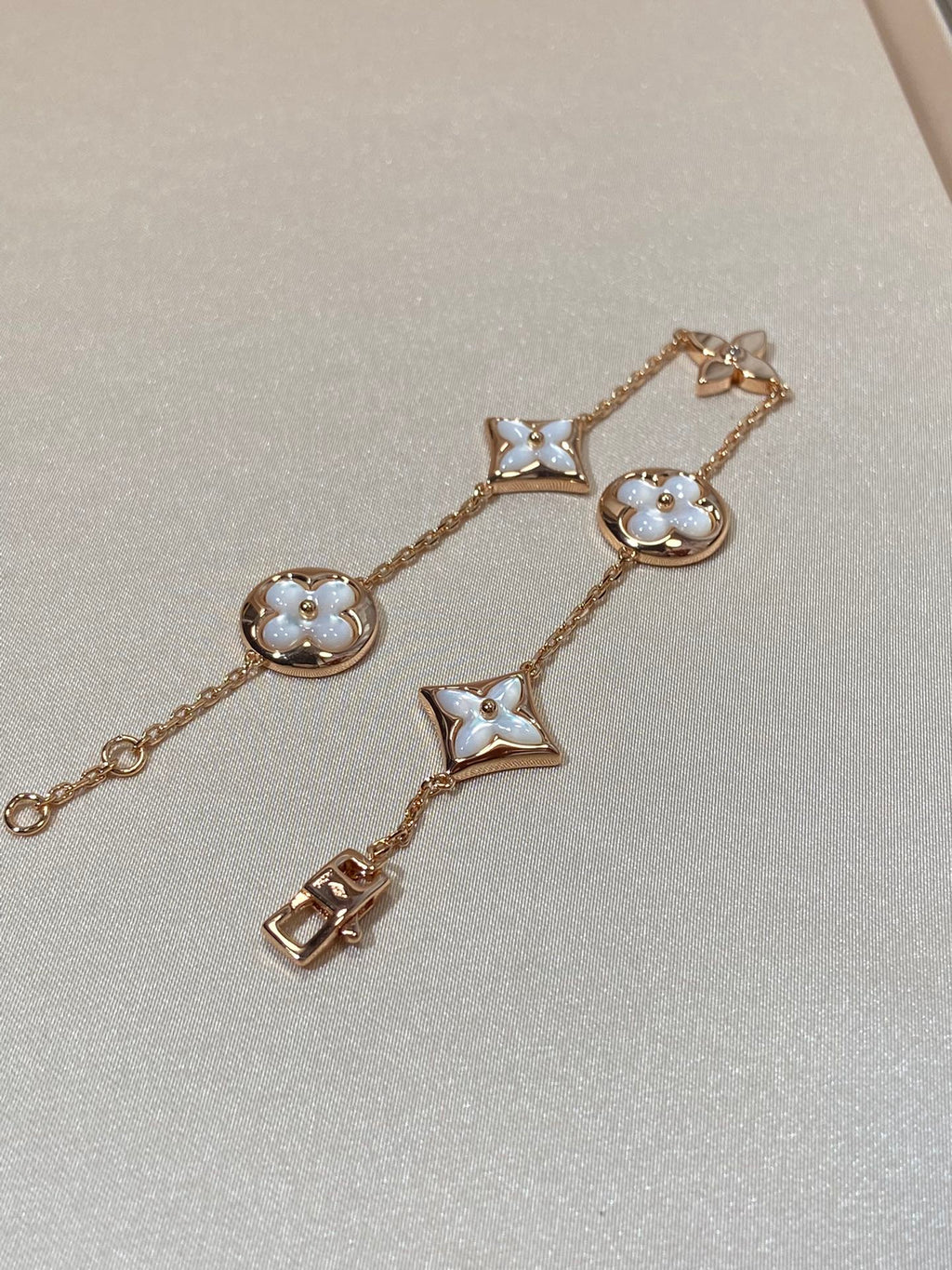 [LUXE JEWELRY]STAR AND SUN 5 MOTIF MOP PINK GOLD BRACELET