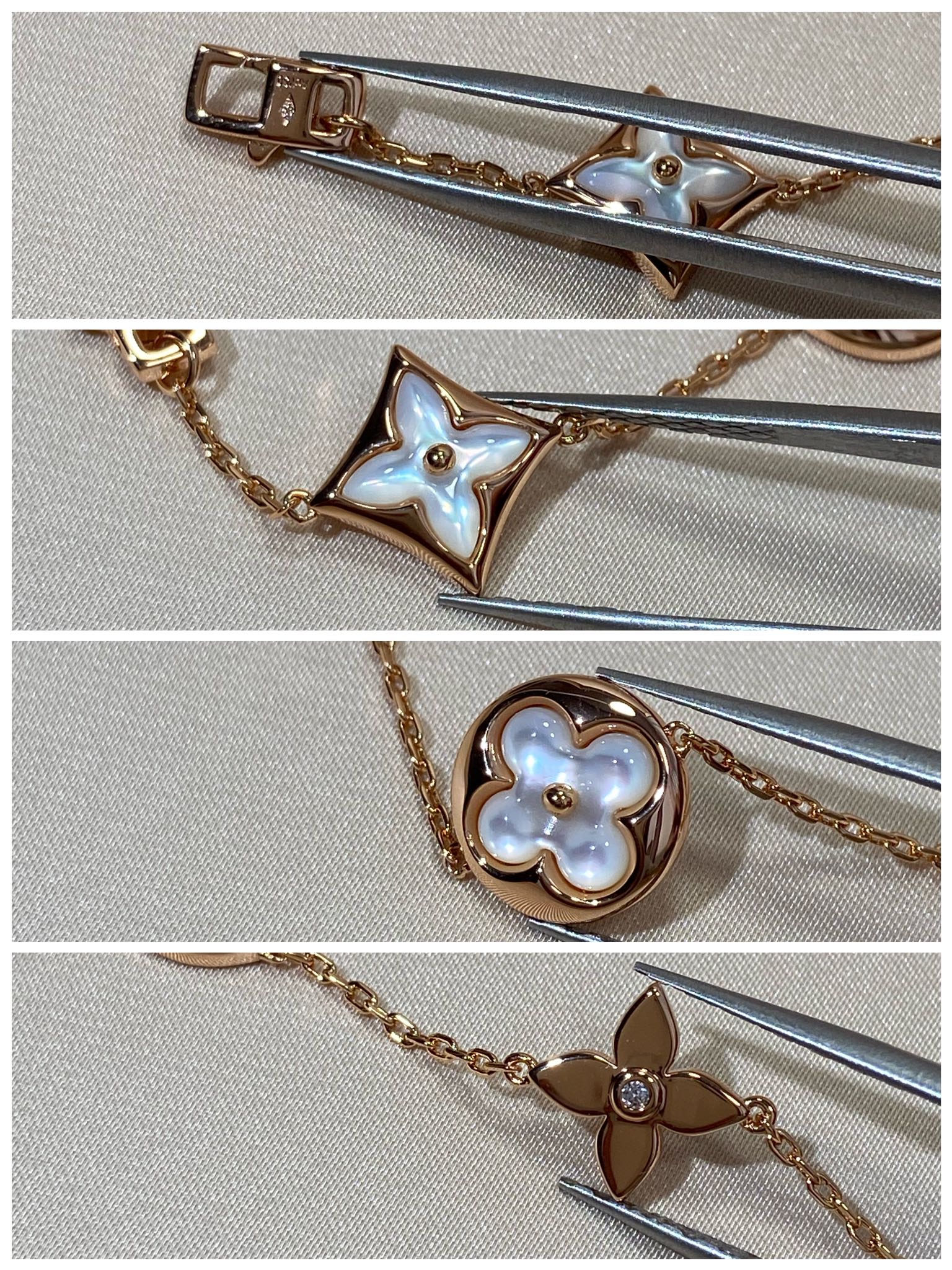 [LUXE JEWELRY]STAR AND SUN 5 MOTIF MOP PINK GOLD BRACELET