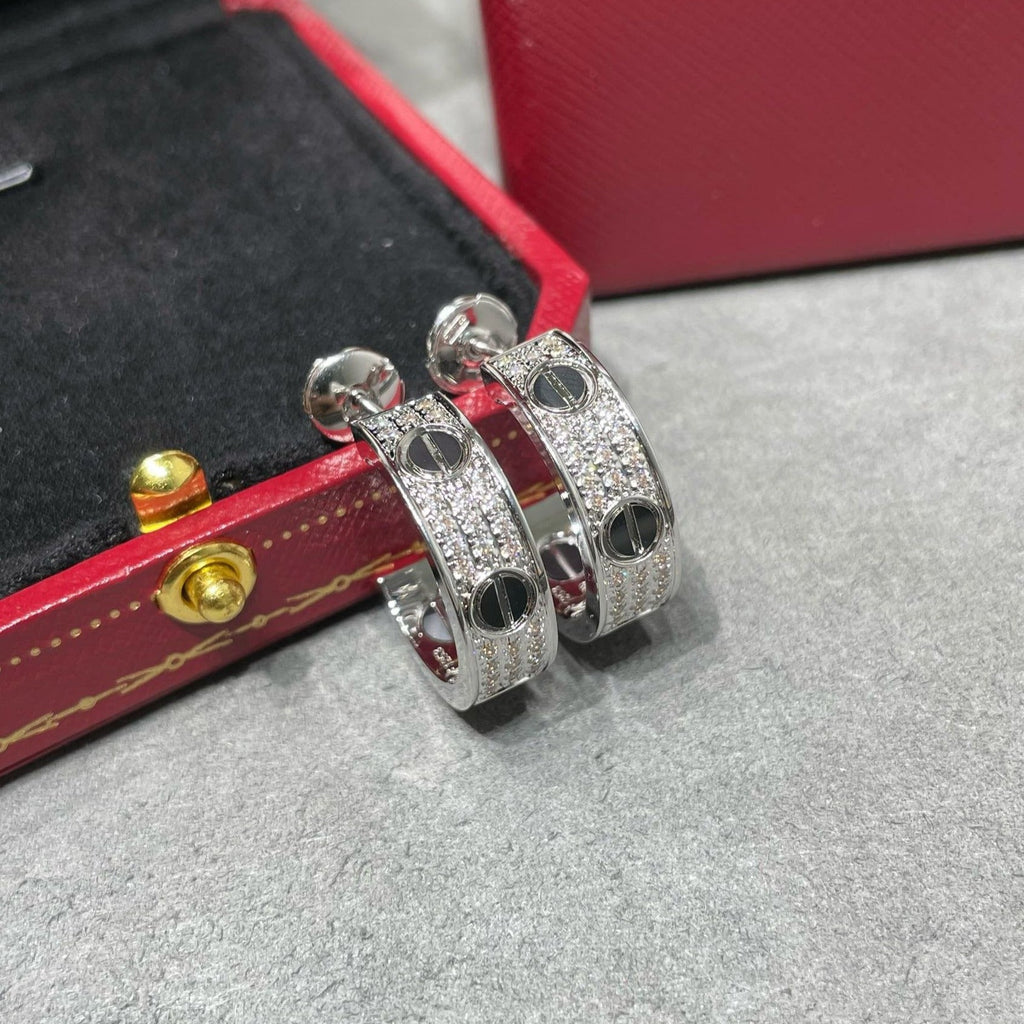 [LUXE JEWELRY] LOVE CERAMIC DIAMOND PAVED SILVER EARRINGS