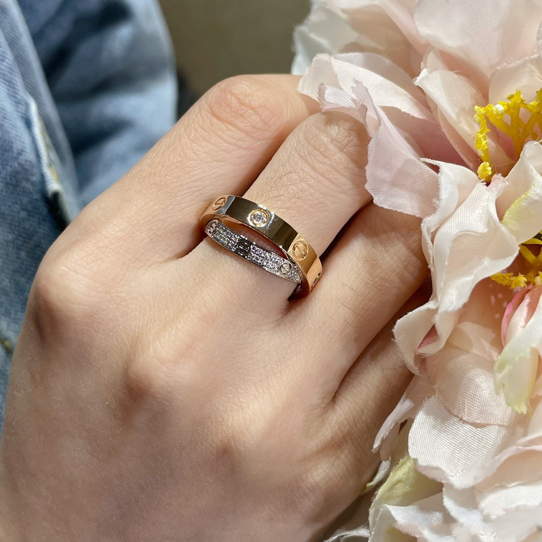 [LUXE JEWELRY] LOVE PINK GOLD SILVER DIAMOND DOUBLE RING