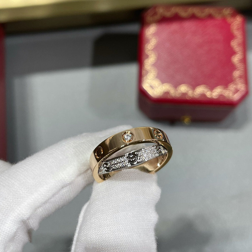 [LUXE JEWELRY] LOVE PINK GOLD SILVER DIAMOND DOUBLE RING
