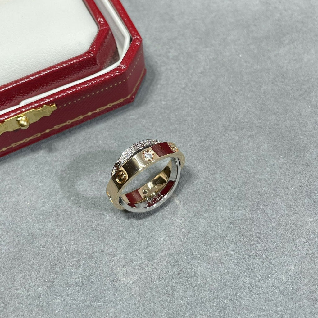 [LUXE JEWELRY] LOVE PINK GOLD SILVER DIAMOND DOUBLE RING