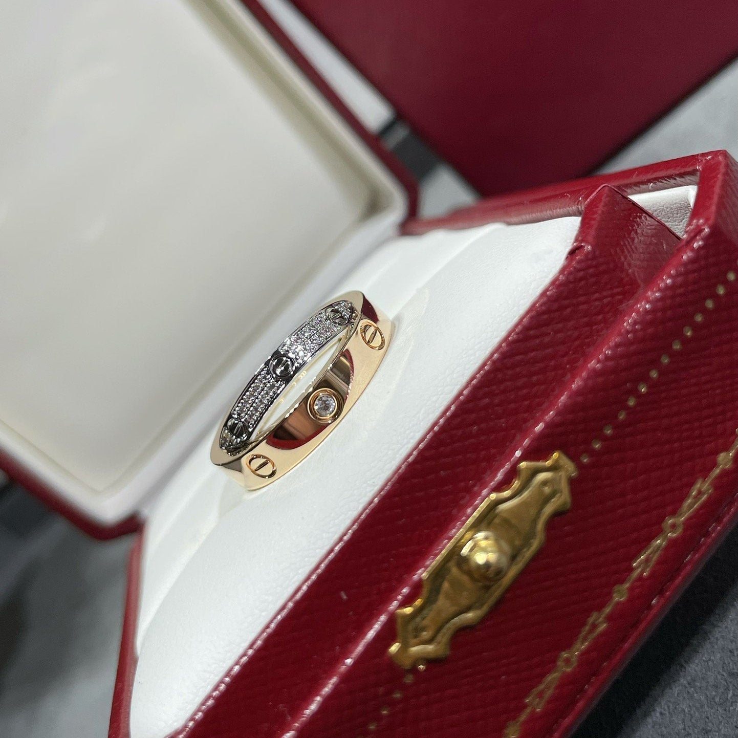 [LUXE JEWELRY] LOVE PINK GOLD SILVER DIAMOND DOUBLE RING