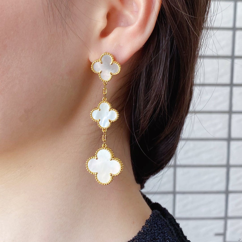 [LUXE JEWELRY]CLOVER MOP 3 MOTIFS GOLD EARRINGS