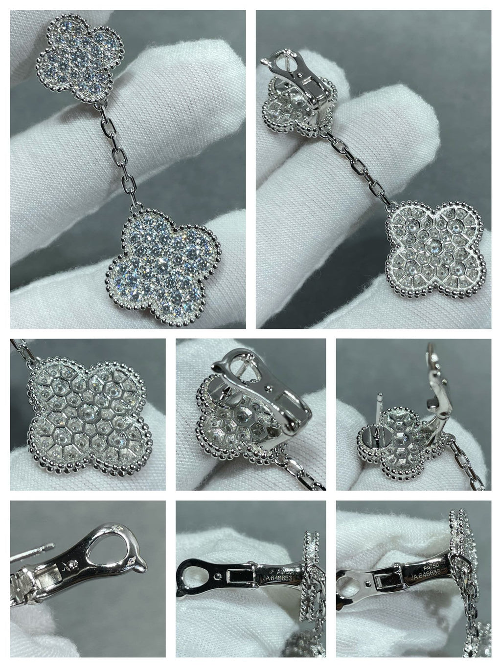 [LUXE JEWELRY]CLOVER 2 MOTIFS DIAMOND PAVED SILVER EARRINGS