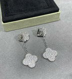 [LUXE JEWELRY]CLOVER 2 MOTIFS DIAMOND PAVED SILVER EARRINGS