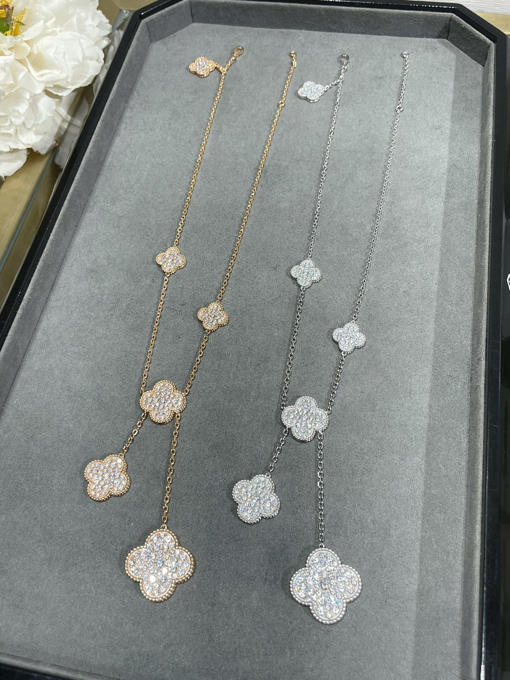 [LUXE JEWELRY]CLOVER 6 MOTIF DIAMOND PAVED NECKLACE