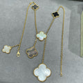 [LUXE JEWELRY]CLOVER 6 MOTIF MOP ONYX GOLD NECKLACE