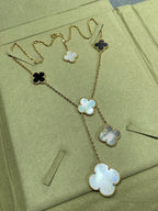 [LUXE JEWELRY]CLOVER 6 MOTIF MOP ONYX GOLD NECKLACE