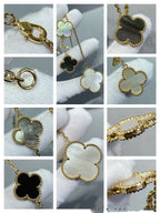 [LUXE JEWELRY]CLOVER 6 MOTIF MOP ONYX GOLD NECKLACE
