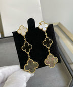 [LUXE JEWELRY]CLOVER 3 MOTIF MOP ONYX DARK MOP PINK GOLD EARRINGS