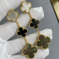 [LUXE JEWELRY]CLOVER 3 MOTIF MOP ONYX DARK MOP PINK GOLD EARRINGS