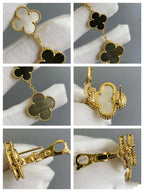 [LUXE JEWELRY]CLOVER 3 MOTIF MOP ONYX DARK MOP PINK GOLD EARRINGS