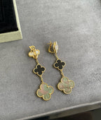 [LUXE JEWELRY]CLOVER 3 MOTIF MOP ONYX DARK MOP PINK GOLD EARRINGS