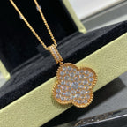 [LUXE JEWELRY]CLOVER 25MM LARGE PEDANT DIAMOND PAVED LONG NECKLACE