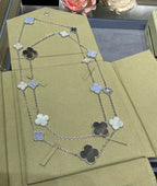[LUXE JEWELRY]CLOVER 16 MOTIF CHALCEDONY MOP SILVER NECKLACE